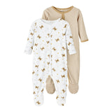 Schlafanzug "Teddy" 2er Pack mit Füßen und Druckknopfleiste